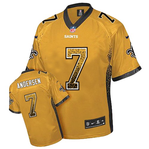 Men's Elite Morten Andersen Nike Jersey Gold - #7 Drift Fashion NFL New Orleans Saints